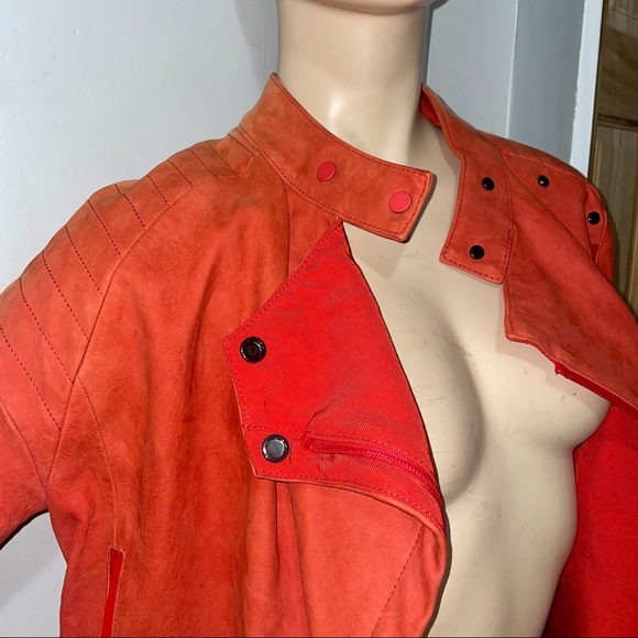 J Brand Red Leather & Suede Motorcycle Jacket